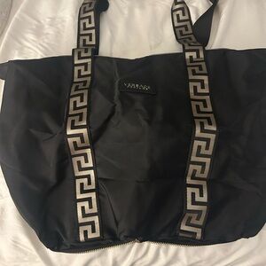 Versace Jeans Collection Black Tote with Metallic Greek Key Straps